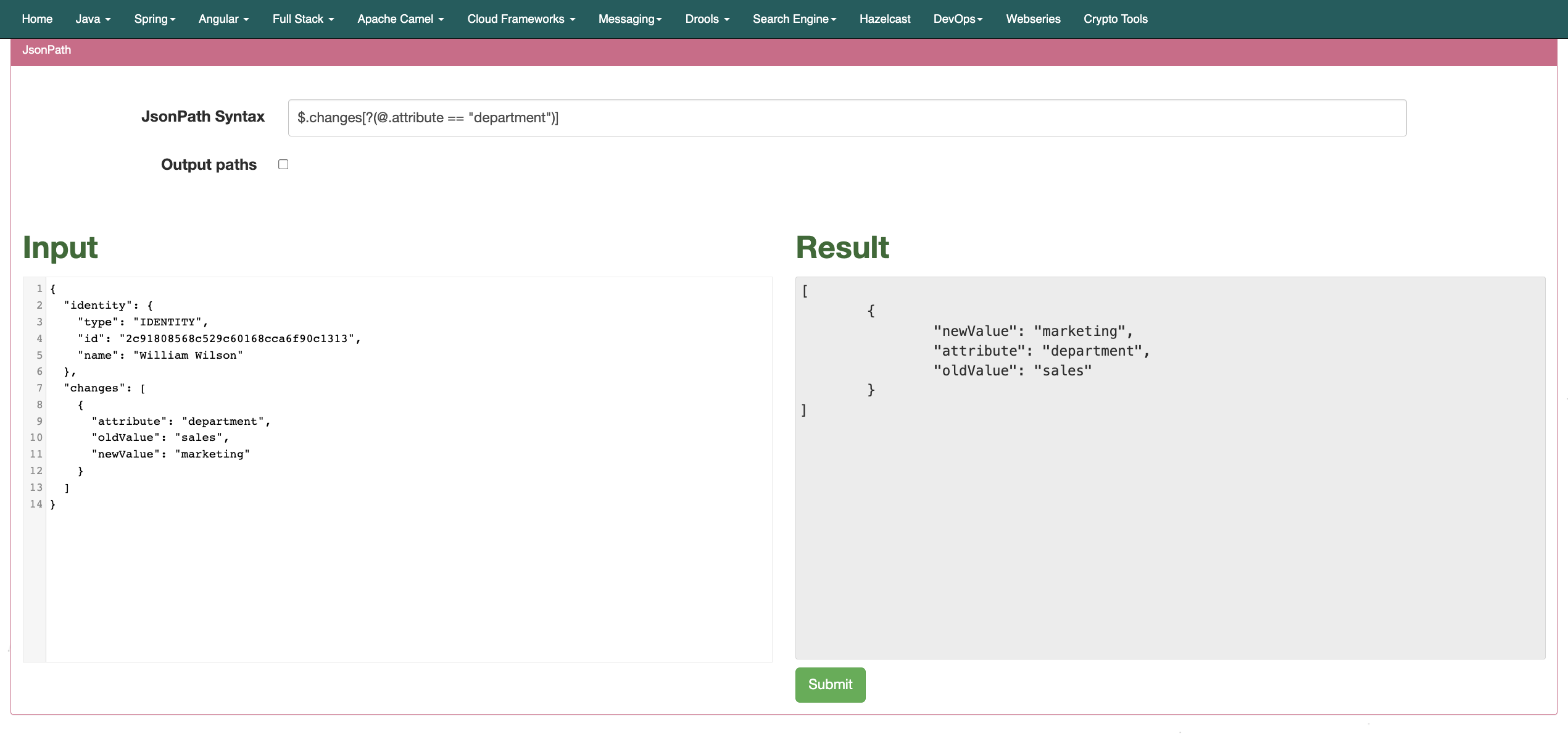 JSONPath editor